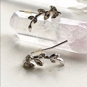 Crystal Silver Vines Ear Climber Earrings